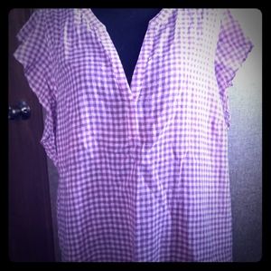 OLD NAVY LAVENDER FLUTTER SLV GINGHAM TOP 2X
